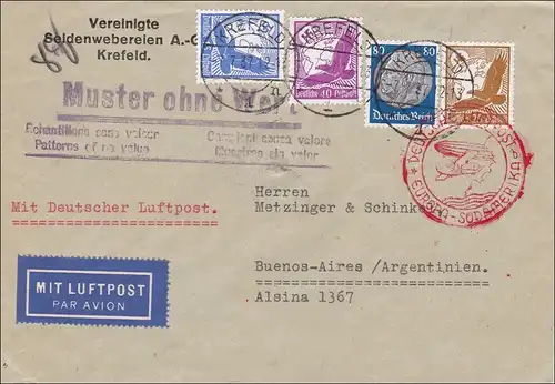 III. Reich: Modèle sans valeur, courrier aérien de Krefeld en Argentine 1937