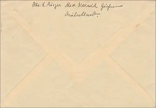 III. Reich: Lettre de Giessen en Suisse 1936