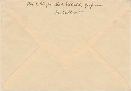 III. Reich: Lettre de Giessen en Suisse 1936