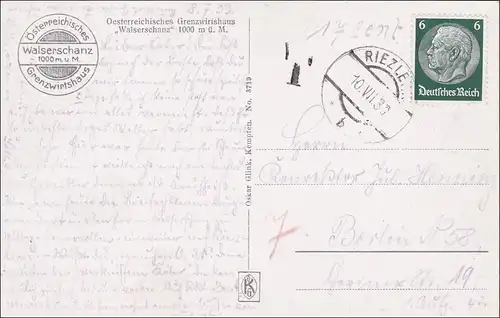 III. Reich:AK Autrichien Markswirtschafthaus 1933: KLEINWALSERTAL - Riezle