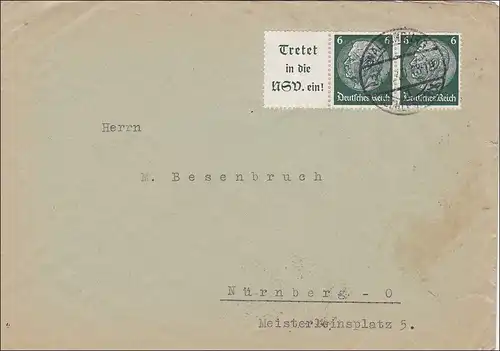 III. Reich:  Brief von Waldenburg / Schlesien nach Nürnberg: Werbung  1940
