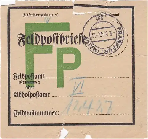 III. Reich: Lettre de Francfort-sur-le-Main de 1940