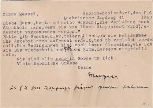 III. Reich: Luftpost Karte von Berlin nach Stockholm mit Zensur 1940