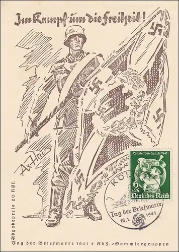 III. Reich: Propaganda Karte : Kampf um die Freiheit; Tag der Briefmarke 1941