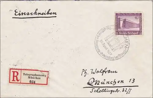 III. Reich:R-Zettel Telegraphenamt München 1937, Sonderstempel Führer Geburtstag