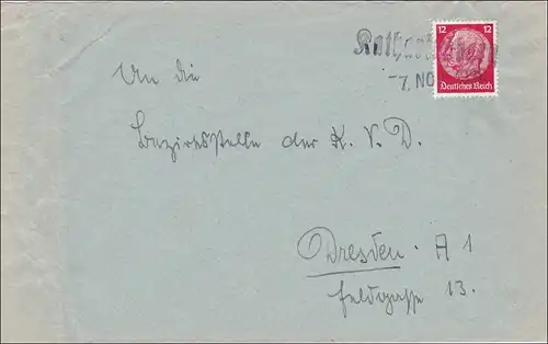 III. Reich: Brief von Katharineberg nach Dresden 7.9.1939