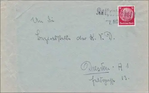 III. Reich: Lettre de Katharineberg à Dresde 7.9.1939