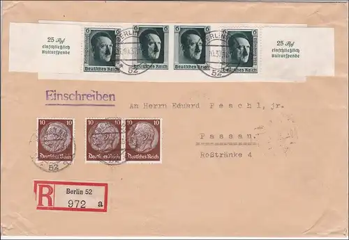 III. Reich: Lettre recommandé de Berlin à Passau 1937