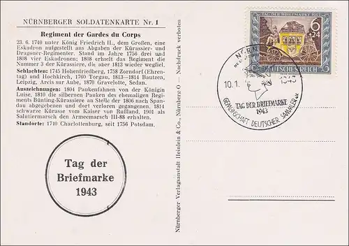 III. Reich: Carte de Nuremberg Soldat, Journée du timbre 1943