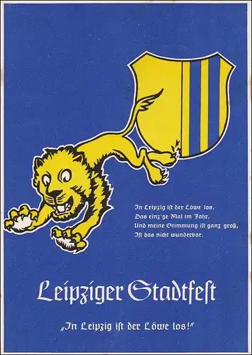 III. Reich: Carte de la ville de Leipzig Fest 1939: SEL: Lion est parti