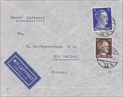 III. Reich: Luftpost Brief von Berlin nach St. Gallen/Schweiz 1941 - Zensur