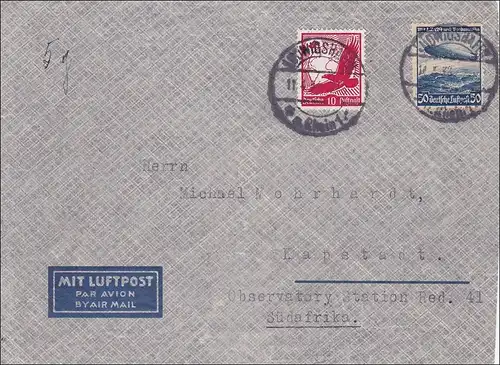III. Reich: Luftpostbrief von Ludwigshafen nach Südafrika 1934