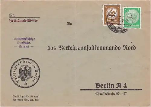 III. Reich: Brief vom Polizeipräsident Berlin 1936 - Mischfrankatur