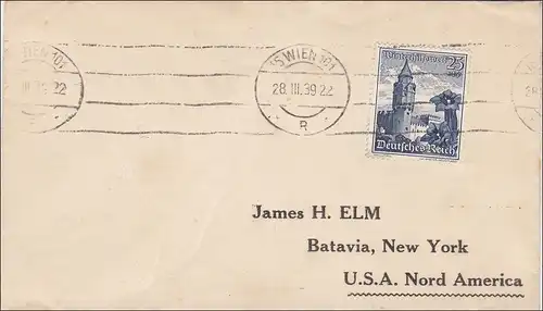 III. Reich: Brief von Wien nach USA 1939, MiNr. 682 EF