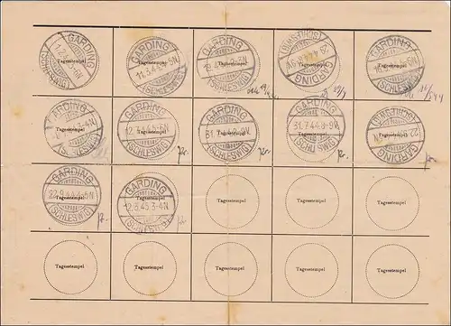 III. Reich: Ausweis Dauerbezug der Marken von der Versandstelle Garding 1944