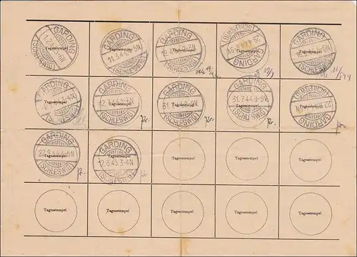III. Reich: Carte d'identité de la marque d ' expédition Garding 1944