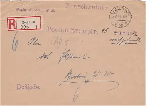 III. Reich: Postauftrag Einschreiben innerhalb von Berlin 1937