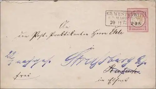 Ganzsachenumschlag Brustschild 1873 von Wusterwitz ins Elsaß