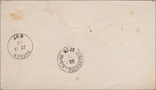 Enveloppe complète de la poitrine en 1873, de Wusterwitz à l'Alsace