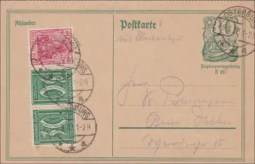 Entier 1922 avec supplément de la franca d'Osterburg à Berlin