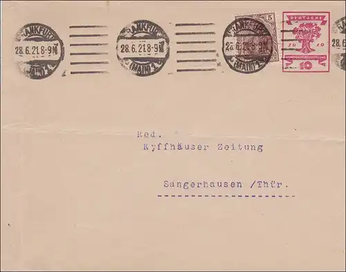 Ganzsachenumschlag  1921 von Frankfurt nach Sangerhausen