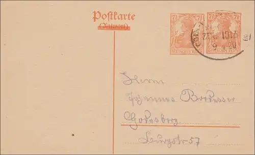 Ganzsache Germania 1920 Zugstempel P113 A