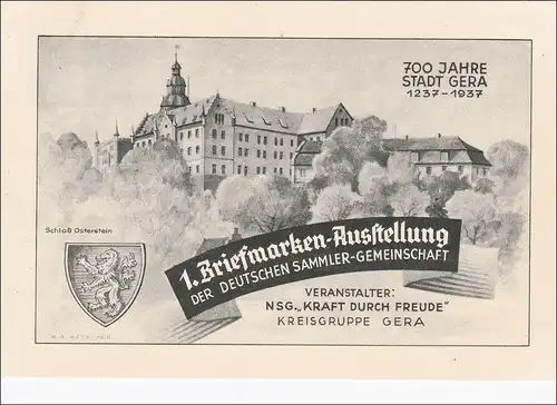 Affaire 1ère exposition de timbres KdF, groupe de cercle Gera, 1937
