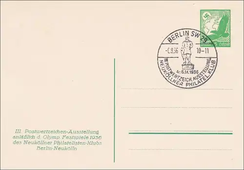 Ganzsache Postwertzeichen Ausstellung Olympische Spiele 1936