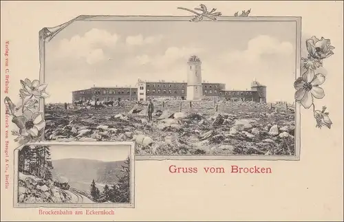 Ganzsache Gruss vom Brocken mit Ansicht Broken 1900