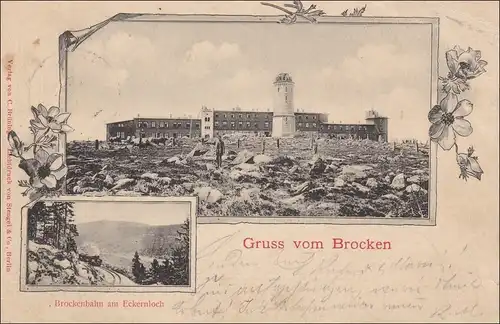 Ganzsache Gruss vom Brocken nach Osterfeld 1900