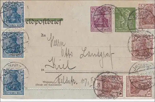 Affaire entière Lettre de Germania, Jeßnitz 1922 vers Kiel