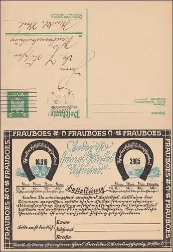 entier avec réponse, Braunschweig 1926 à Neubrandenburg, publicité loterie