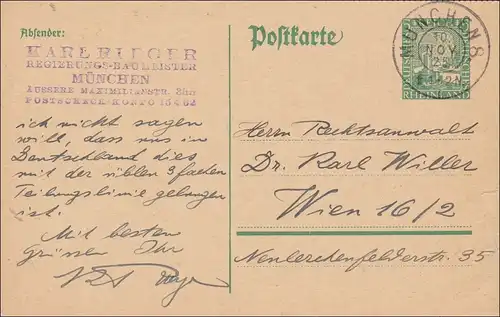 Ganzsache von  München nach Wien 1925