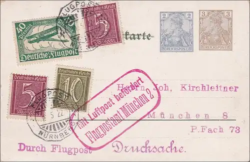 Ganzsache Flugpost Nürnberg nach München: Eine feste Burg ist unser Gott 1922