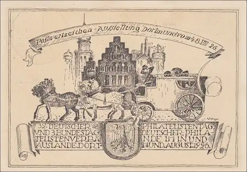 Ganzsache:Festkarte Ausstellung Dortmund 1926, Sonderstempel,32 Philatelistentag
