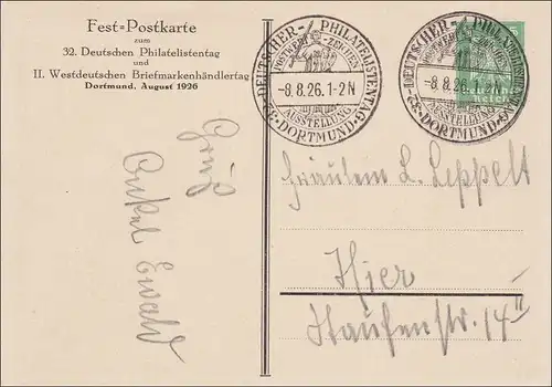 Tout ce qui est:FastCarte Exposition Dortmund 1926, Tampon spécial,32 Journée philatéliste