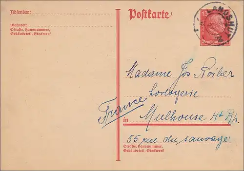 Ganzsache: 1927 von Landshut nach Mulhouse, Frankreich