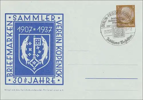 Affaire entière: 30 ans Timbres Collector Club Köpenik 1937, timbre spécial