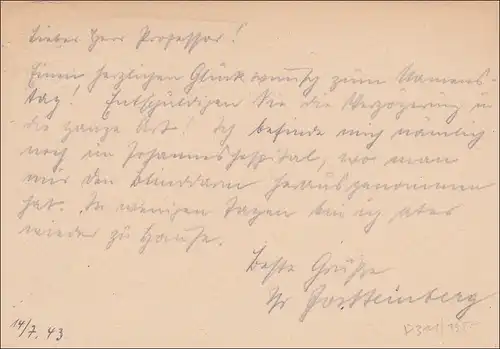 A propos: 1943, Bleu de charbon, Chèque de correspondance, Bonn, P311o