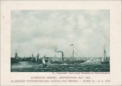 Ganzsache: Schiffspost Bremen-Bremerhaven, Ausstellung Briefmarken 1938, 