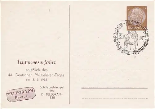 Ganzsache: Schiffspost Bremen-Bremerhaven, Ausstellung Briefmarken 1938, 