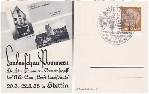 Ganzsache: Landesschau Pommern KdF 1938 in Stettin mit Sonderstempel