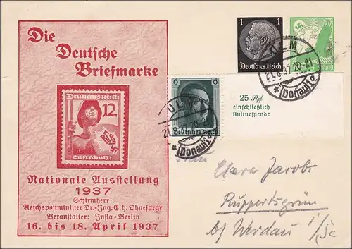 Ganzsache:  Nationale Briefmarkenausstellung 1937 in Ulm