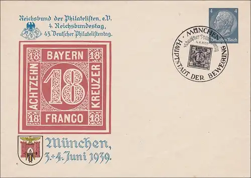 Enveloppe complète: 45ème Journée des philatélistes allemands de Munich 1939