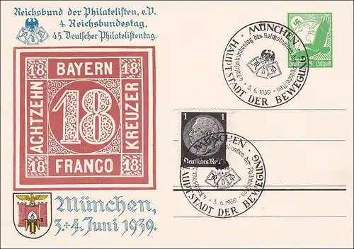 Ganzsache: 45. Deutscher Philatelistentag München 1939