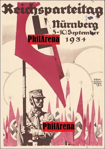 Carte de propagande: Journée du Parti du Reich Nuremberg 1934 avec des timbres publicitaires