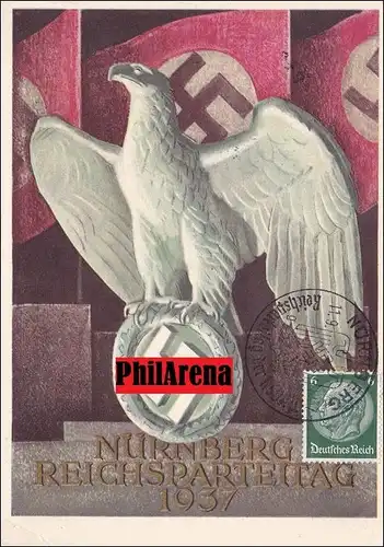 Carte de propagande: Journée du Parti Reich Nuremberg 1937 avec un cachet spécial