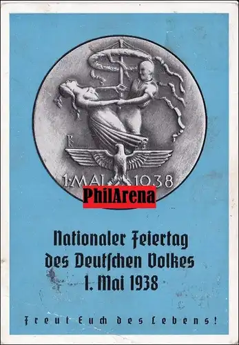 Propaganda Karte:  Nationaler Feiertag des Deutschen Volkes 1. Mai 1938, Stempel Wachau, Wien, Melk, Krems