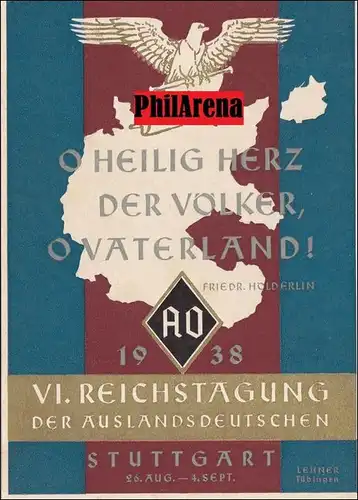 Propaganda Carte: VIe Congrès des Allemands étrangers à Stuttgart 1938