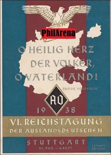 Propaganda Karte: VI. Reichstagung der Auslandsdeutschen in Stuttgart 1938